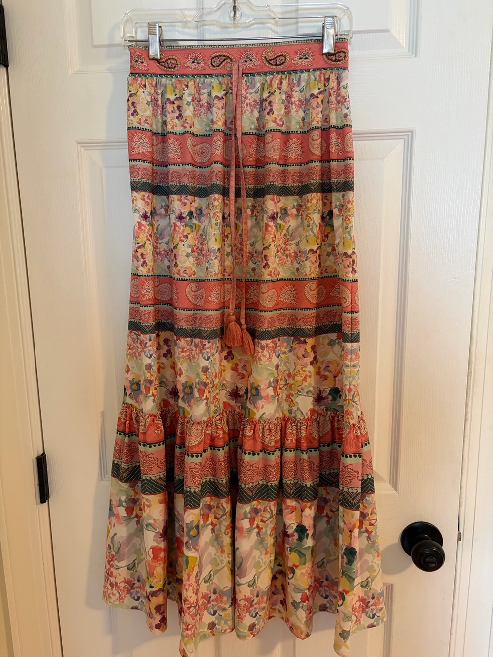 Coral Paisley & Floral Tiered Maxi Skirt